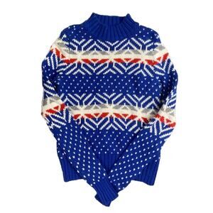 Abercrombie & Fitch Sweater Womens Size S Blue Snowflake Pattern Mock Neck